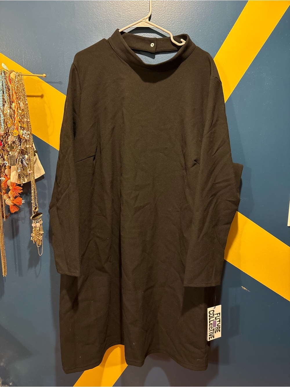 Future Collective Black Mock Neck Long Sleeve Open Back Midi Dress NWT